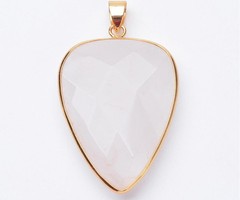 Natural Quartz Crystal Gemstone Charm Teardrop 40x27x8mm