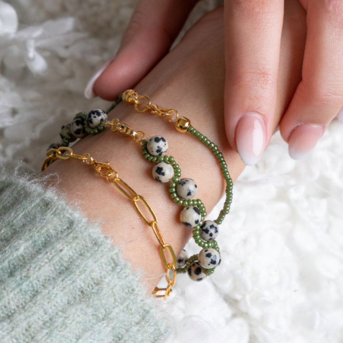 Bracelet Set with Dalmatian Gemstone Beads Inspi388