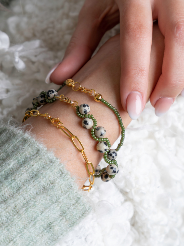 Allergisch Uitpakken Rijke man Armbanden Setje met Dalmatiër Edelsteen Kralen - Beads & Basics