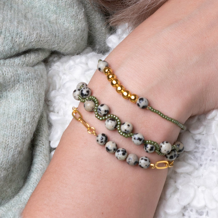 Bracelet Set with Dalmatian Gemstone Beads Inspi388
