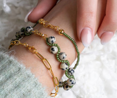 Bracelet Set with Dalmatian Gemstone Beads