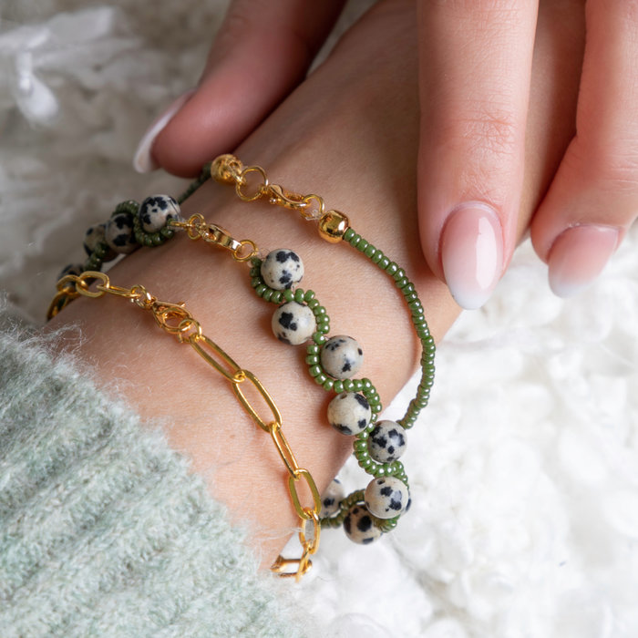 Bracelet Set with Dalmatian Gemstone Beads Inspi388
