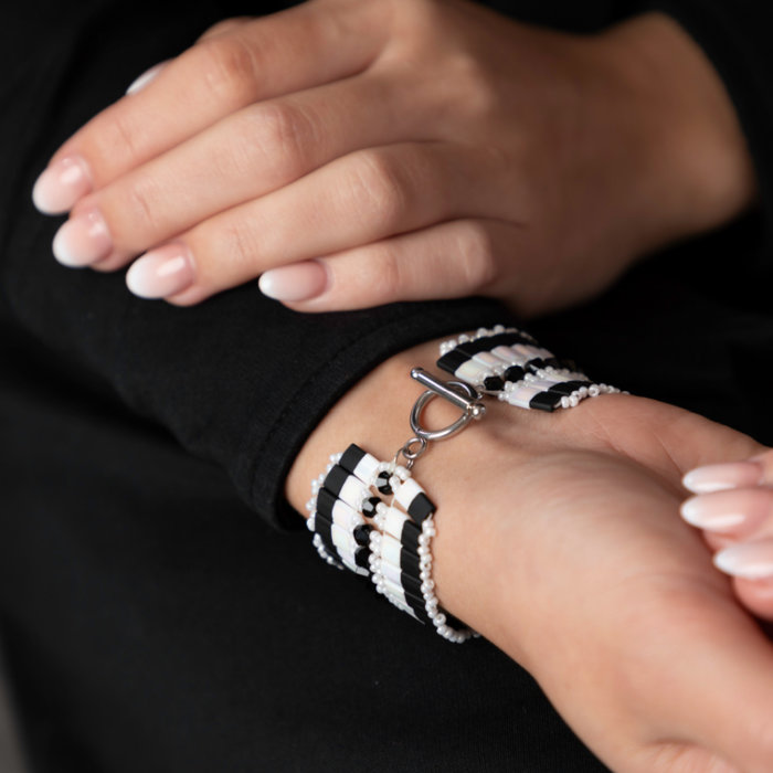 Black and White Bracelet with Miyuki Tila Beads Inspi392