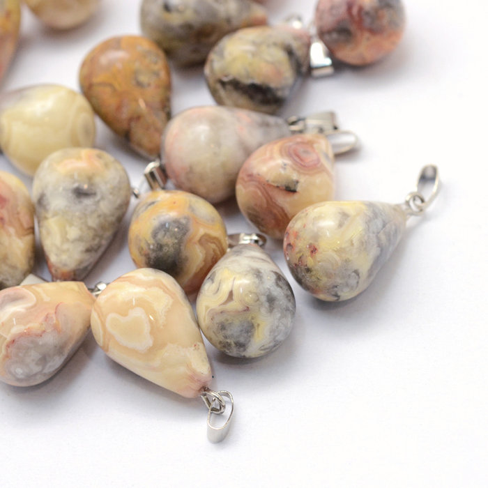 Natural Crazy Agate Gemstone Charm Teardrop 22x13mm