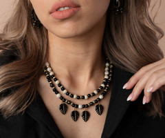 String a Double Necklace with Vintage Acrylic Beads