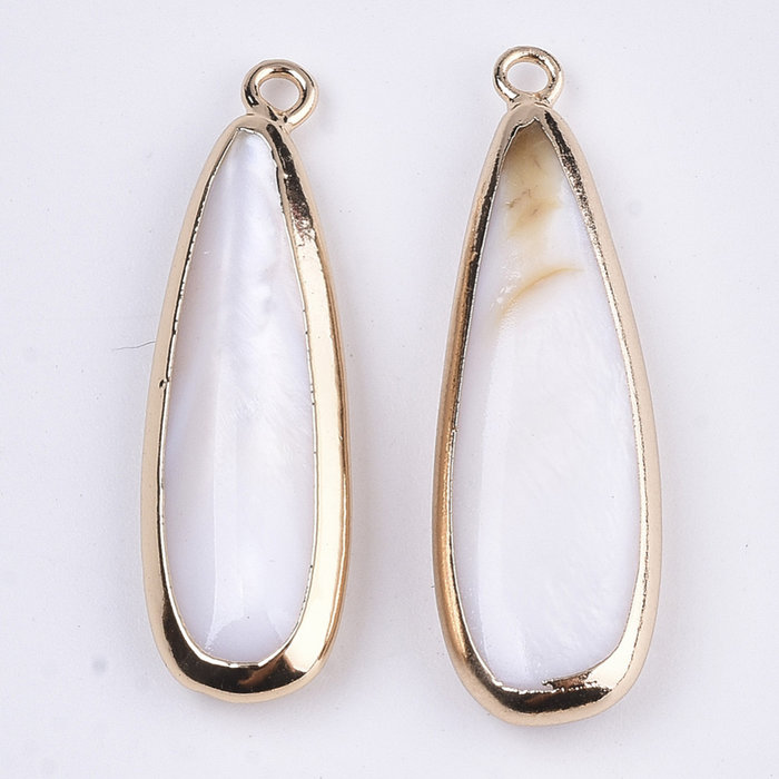 Natural Freshwater Shell Charm Teardrop 33x10x5mm