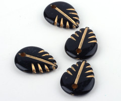 10 Pieces Vintage Acryl Beads Leaf Black Gold 20x15mm