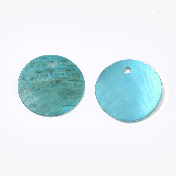 Natural Akoya Shell Charm Round Turquoise 15x2mm, 20 Pieces