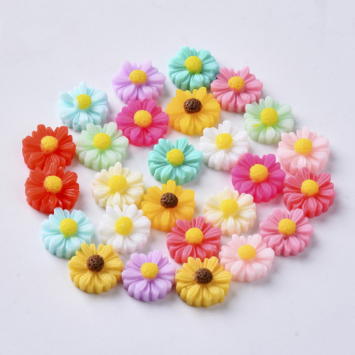 Resin Cabochon Bloem Mix 11x4mm, 20 Stuks