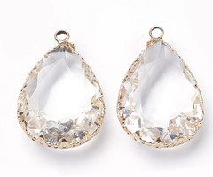 Crystal Glass Charm Teardrop Clear 29x19x7mm