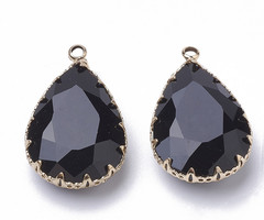 Crystal Glass Charm Teardrop Black 29x19x7mm