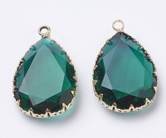 Crystal Glass Charm Teardrop Blue Green 29x19x7mm