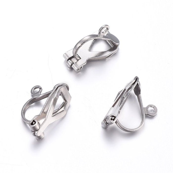 Stainless Steel Earring Clip Silver 12x6x8mm, 4 Pieces