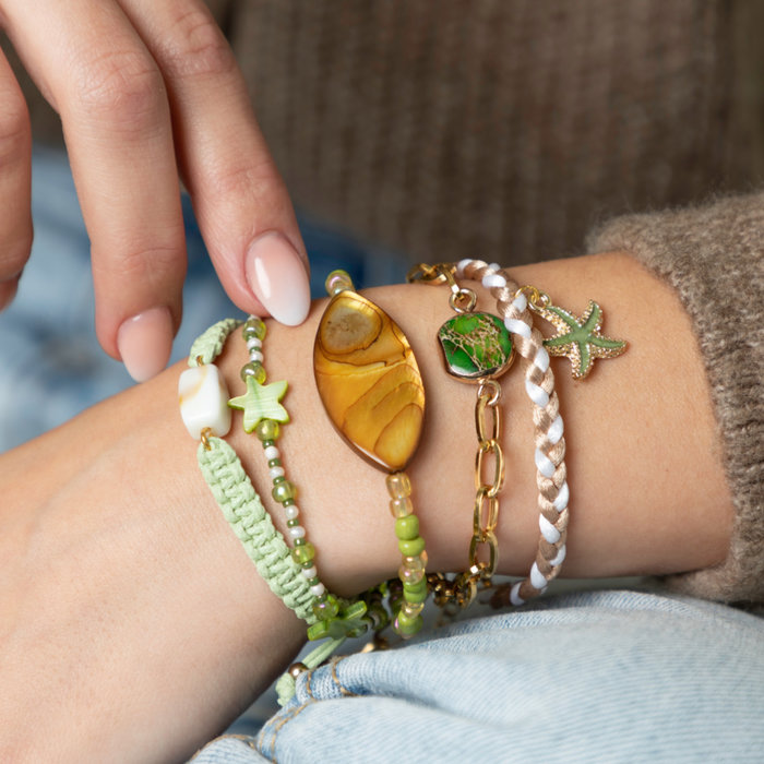 Natural Jasper Round Link 22x14mm Gold Green