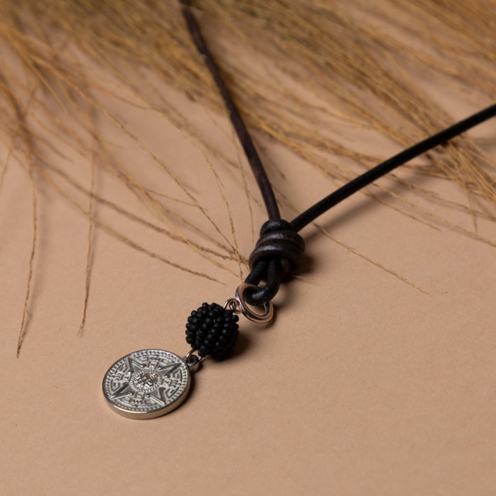 Stainless Steel Coin Charm Maya Silver 24x20mm