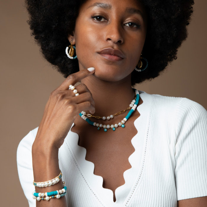 Blue Freshwater Pearl Set - Bracelets + Ring Inspi390