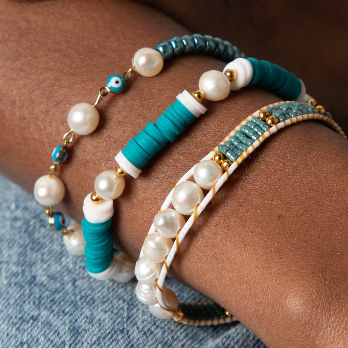 Blue Freshwater Pearl Set - Bracelets + Ring Inspi390