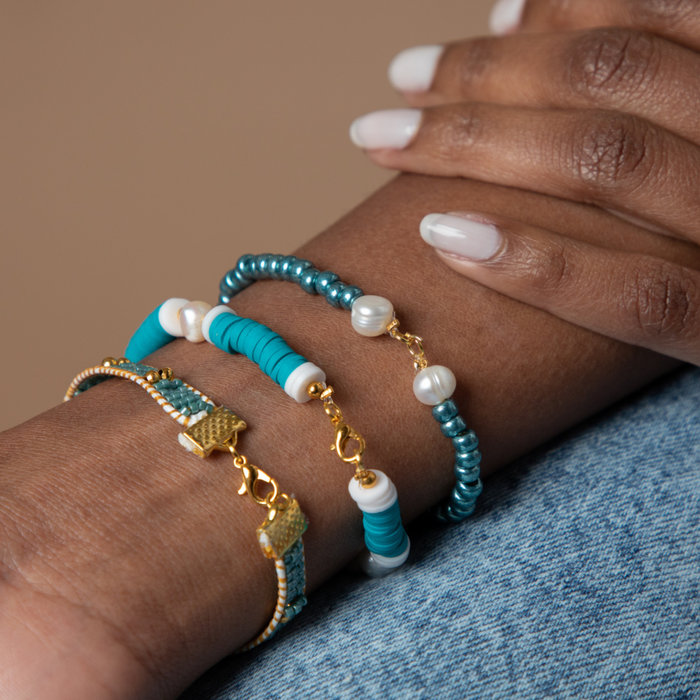 Blue Freshwater Pearl Set - Bracelets + Ring Inspi390