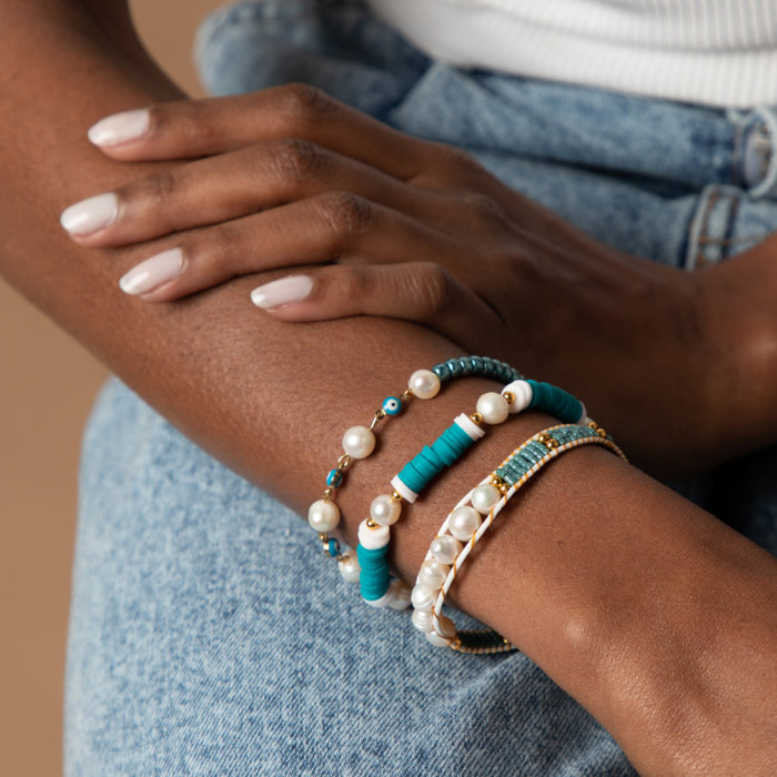 Blue Freshwater Pearl Set - Bracelets + Ring Inspi390