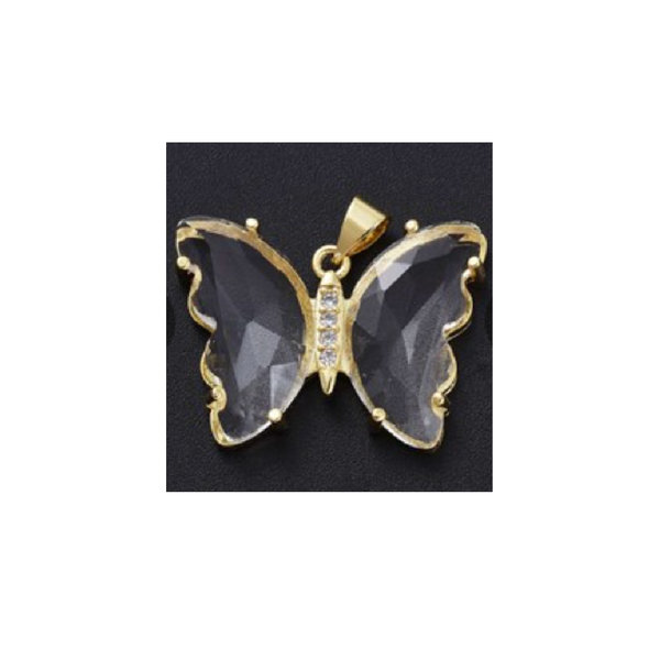 Crystal Glass Charm Butterfly With Zirconia Clear 20x26x5mm