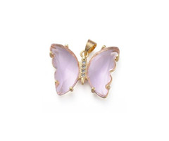 Crystal Glass Charm Butterfly With Zirconia Pink 20x26x5mm