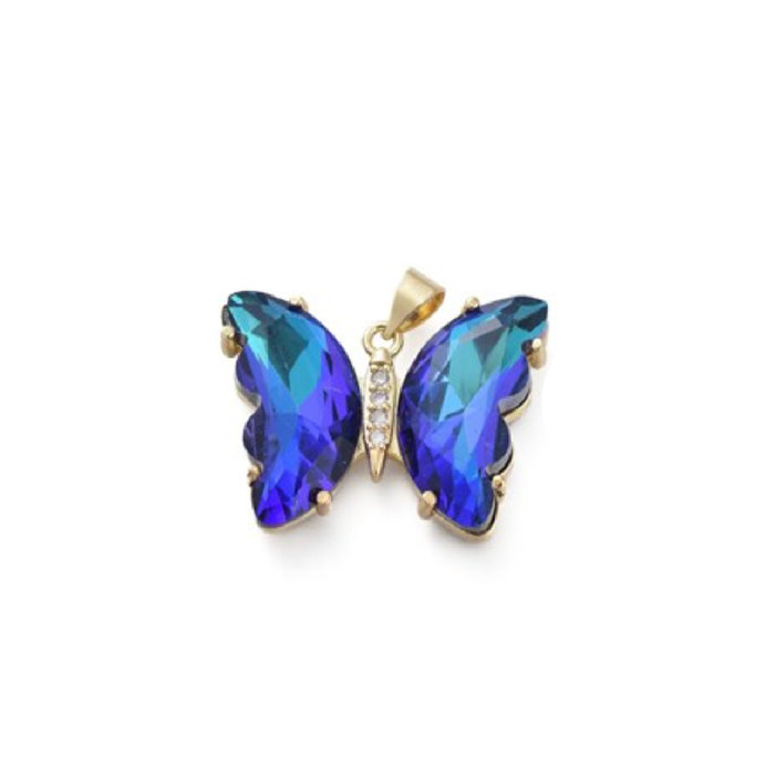 Crystal Glass Charm Butterfly With Zirconia Blue Extra Shine 20x26x5mm