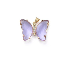 Crystal Glass Charm Butterfly With Zirconia Lavender 20x26x5mm