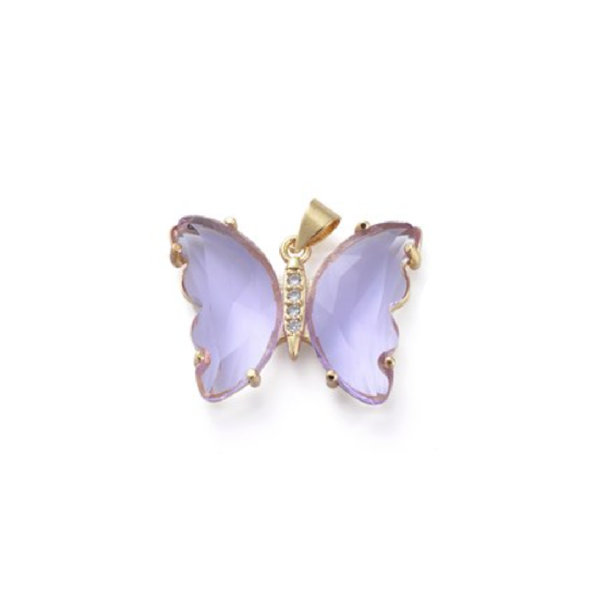Crystal Glass Charm Butterfly With Zirconia Lavender 20x26x5mm