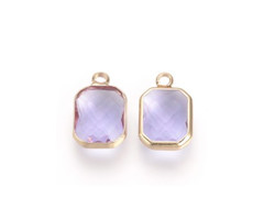 Crystal Glass Charm Rectangle Lilac 14x8x3mm