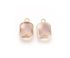 Crystal Glass Charm Rectangle Light Salmon 14x8x3mm