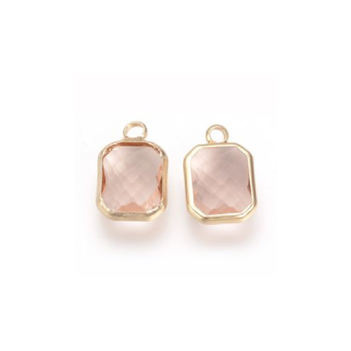 Crystal Glass Charm Rectangle Light Salmon 14x8x3mm