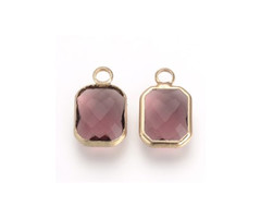 Crystal Glass Charm Rectangle Purple Brown 14x8x3mm