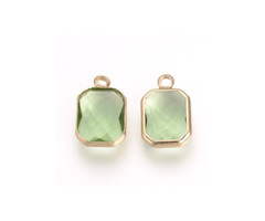 Crystal Glass Charm Rectangle Green 14x8x3mm