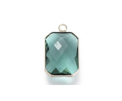 Crystal Glass Charm Rectangle Light Sea Green 14x8x3mm