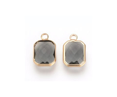 Crystal Glass Charm Rectangle Grey 14x8x3mm