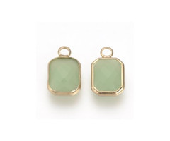 Crystal Glass Charm Rectangle Dark Sea Green 14x8x3mm