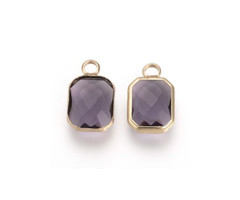 Crystal Glass Charm Rectangle Purple Grey 22x13x6mm