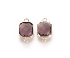 Crystal Glass Link Rectangle Vintage Purple 19x10x5mm