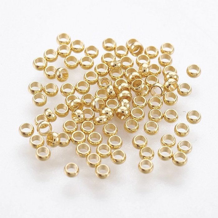 Stainless Steel Knijpkralen Gold Plated 2mm, 50 stuks