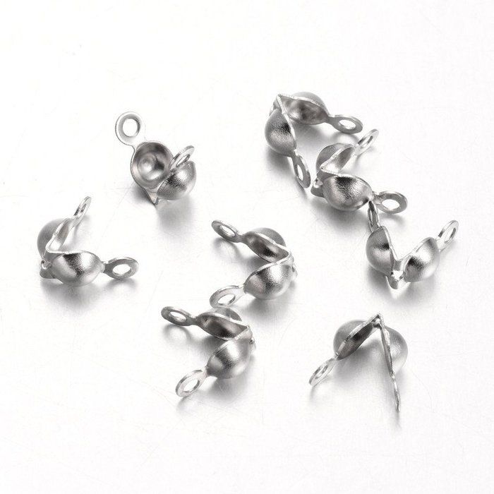 Stainless Steel Bead Tips Silver 7x4mm, 20 pieces