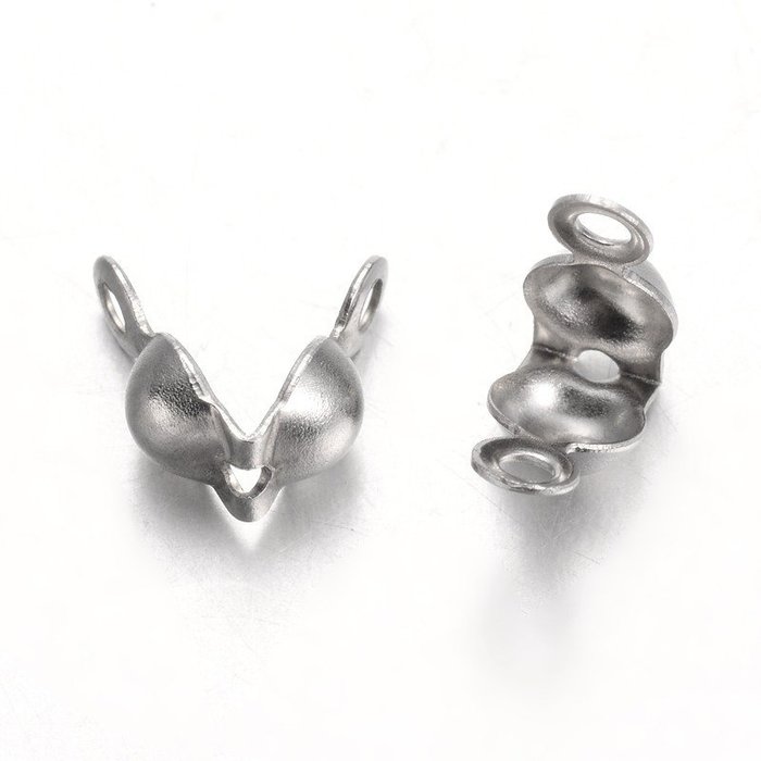 Stainless Steel Bead Tips Silver 7x4mm, 20 pieces