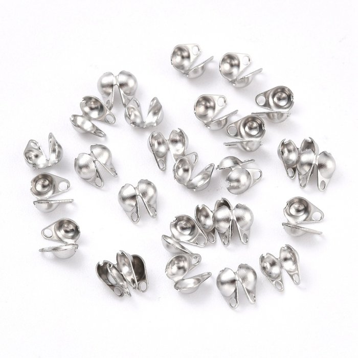 Stainless Steel Knot Covers Silver 4x3mm, 20 pieces