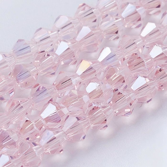 Faceted Glassbeads Bicone 4mm Pink Shine, 90 pieces