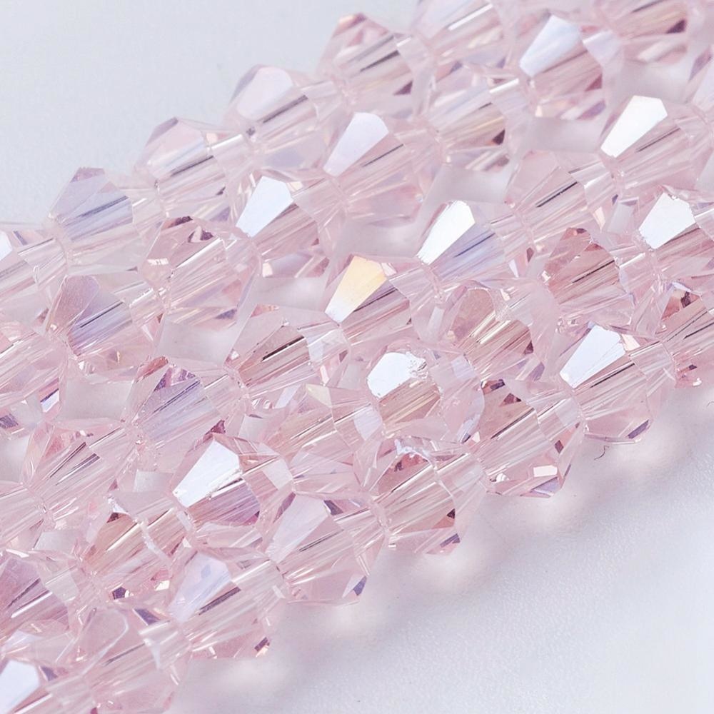 Faceted Glassbeads Bicone 4mm Pink Shine, 90 pieces