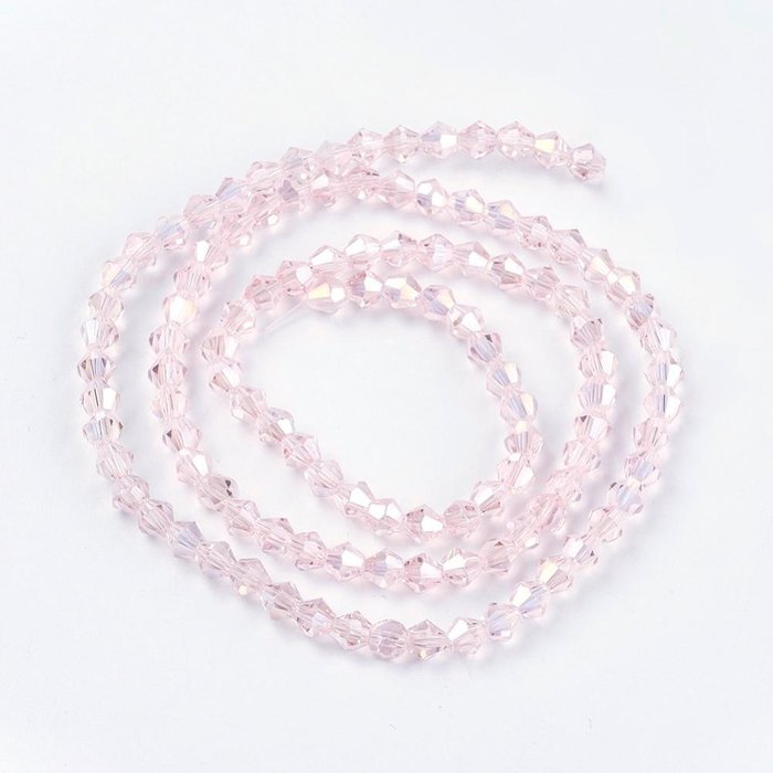 Faceted Glassbeads Bicone 4mm Pink Shine, 90 pieces
