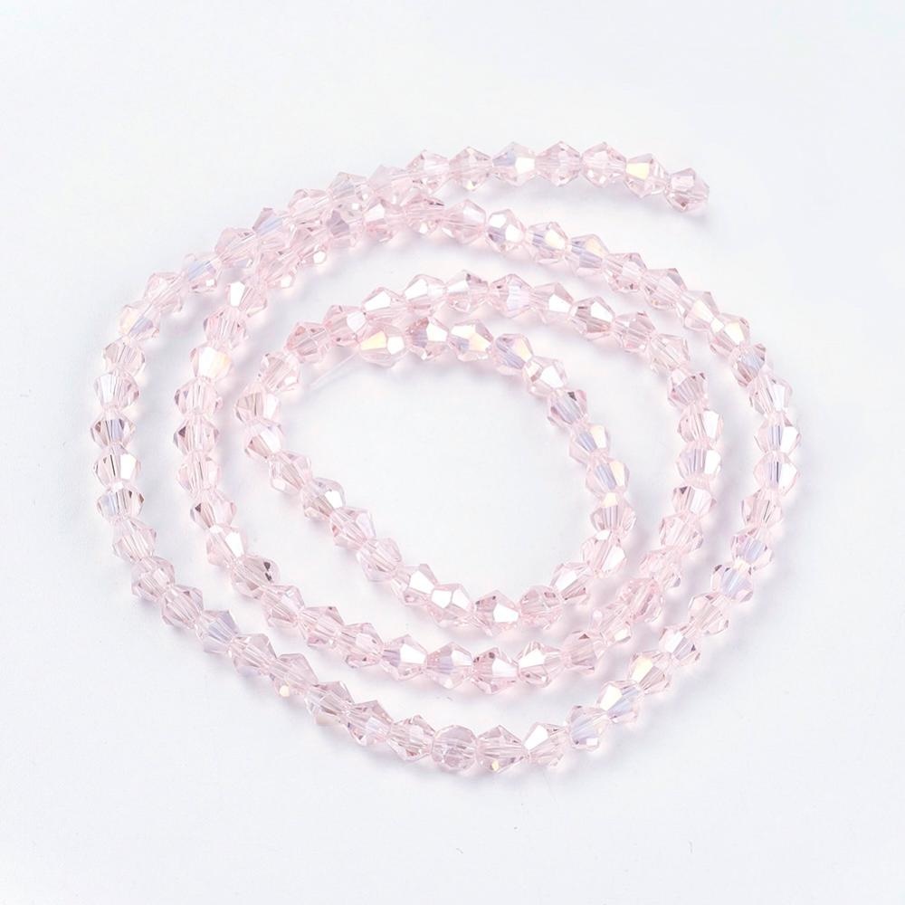 Faceted Glassbeads Bicone 4mm Pink Shine, 90 pieces