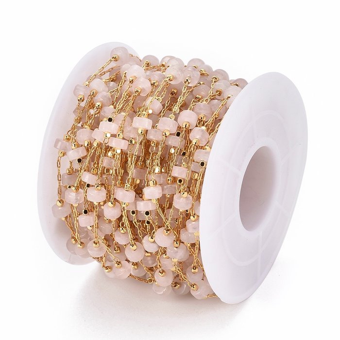 Stainless Steel Edelsteen Ketting Rozenkwarts 5~6mm, 1 meter