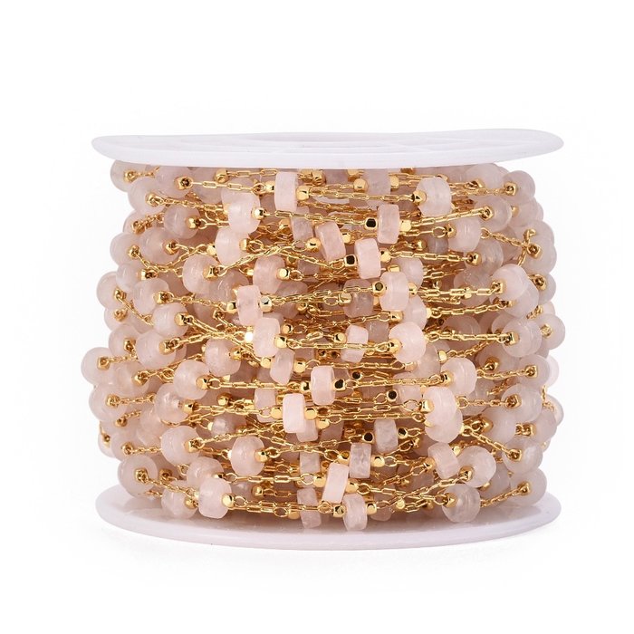 Stainless Steel Gemstone Chain Rose Quartz  5~6mm, 1 meter