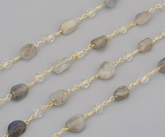 Gemstone Chain Labradorite 8x6~6x4 with Glass Bead 4x3mm, 1 meter