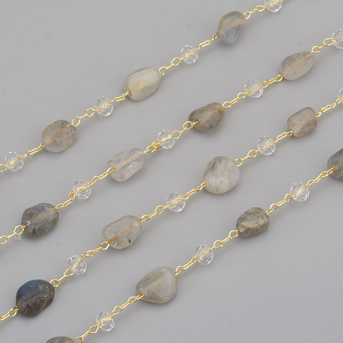 Gemstone Chain Labradorite 8x6~6x4 with Glass Bead 4x3mm, 1 meter